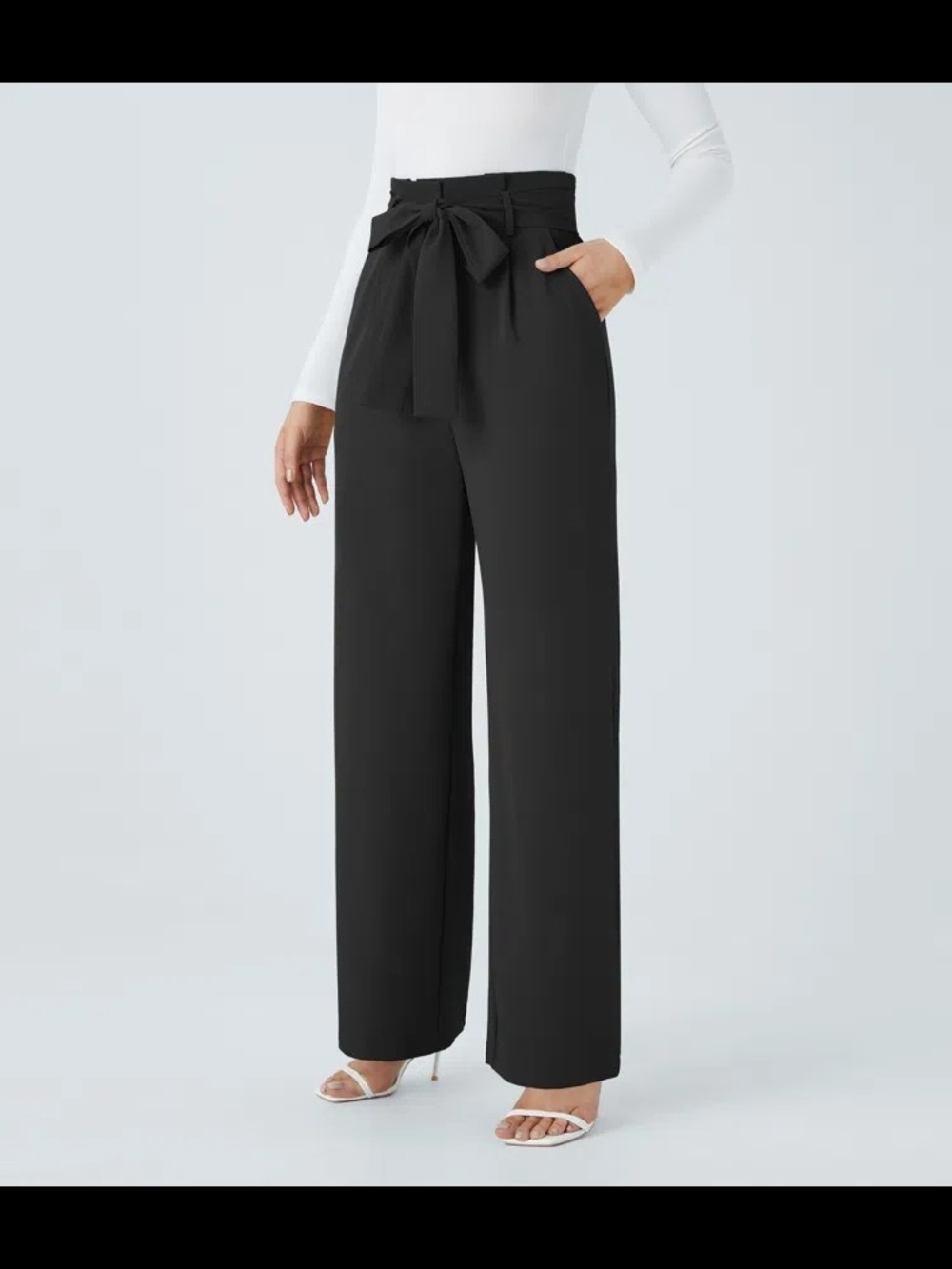 HALARA Black High-Rise Wide Leg Pants with Tie Belt